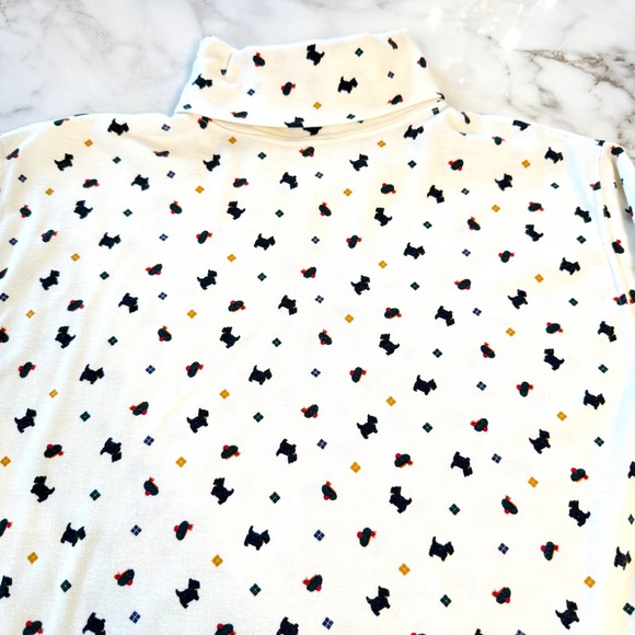 Northern Isles Womens Small Turtleneck Scottie Dog Tartan Print Cream Vintage S - Picture 3 of 10